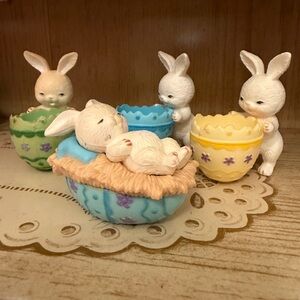Decorative Pastel Bunny Figurine Set - Blue, Yellow, Green